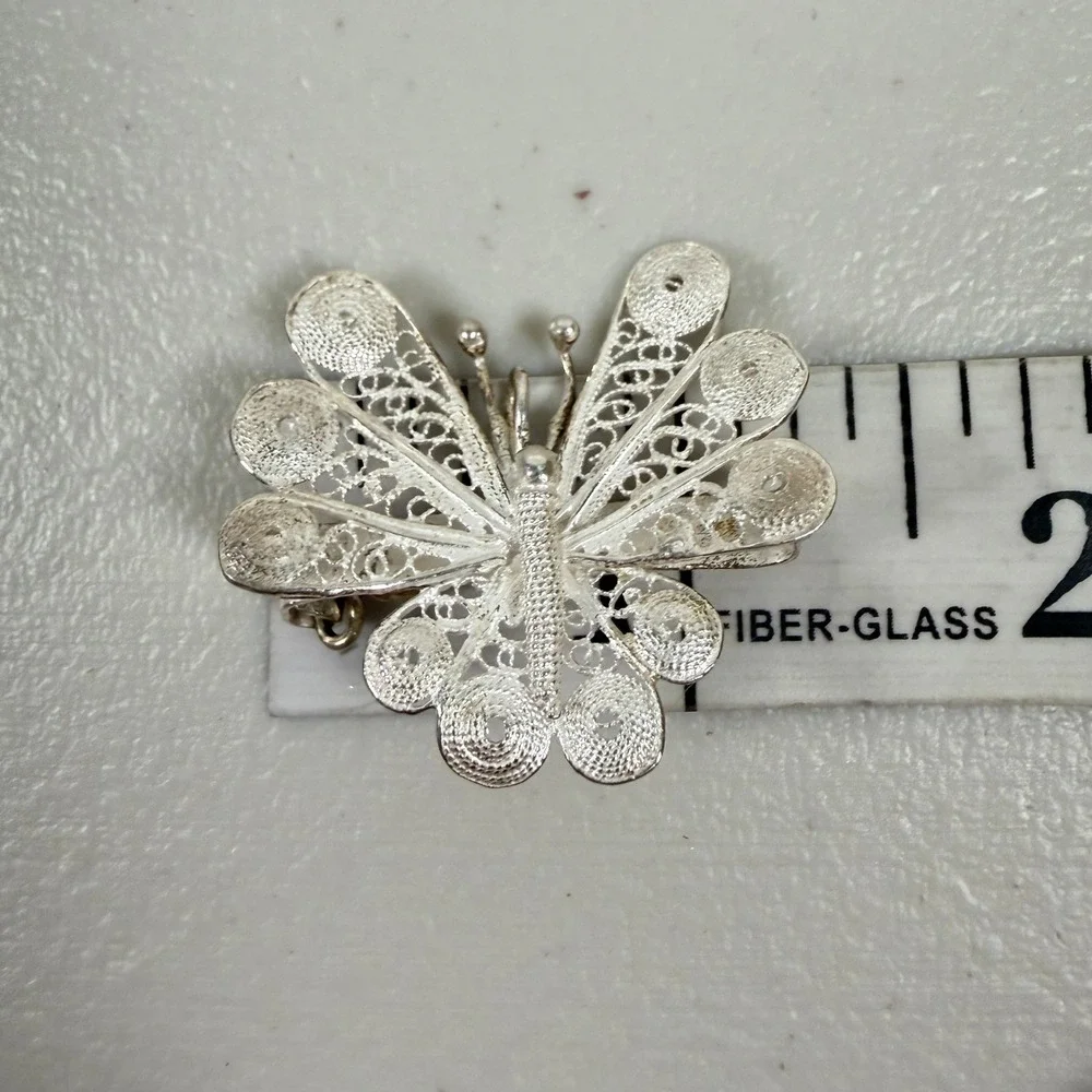 Sterling Silver‎ 925 Filigree Butterfly Brooch Pin Vintage